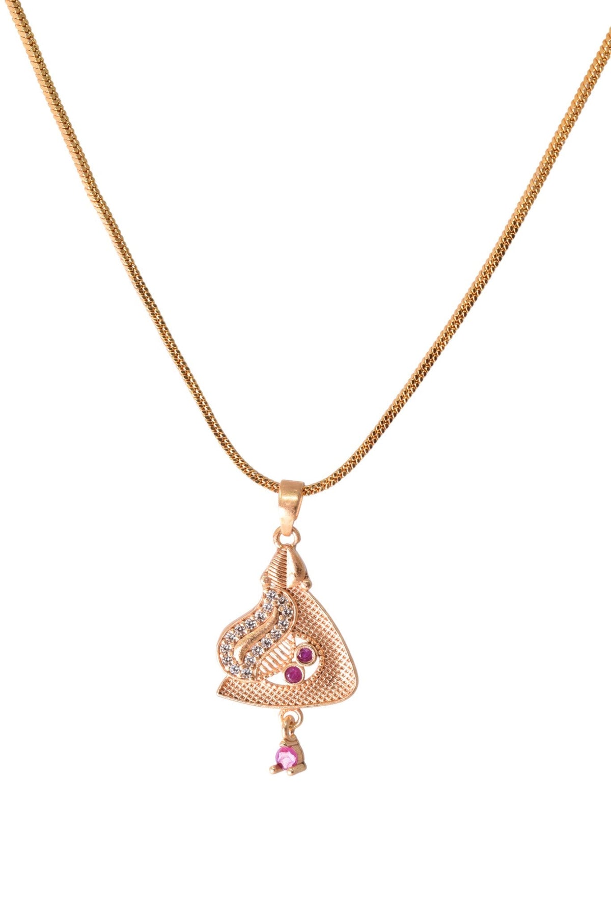 Gold Plated Stone Studded Pendant Necklace with Pink Center Accent for Women, Lightweight Party Jewellery for Festive, Wedding, Evening and Daily Styling with Premium Finish Chain-19