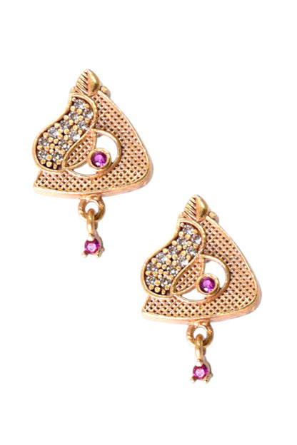 Gold Plated Stone Studded Pendant Necklace with Pink Center Accent for Women, Lightweight Party Jewellery for Festive, Wedding, Evening and Daily Styling with Premium Finish Chain-19