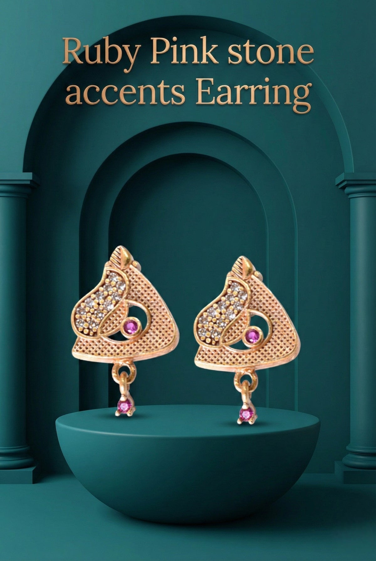 Gold Plated Stone Studded Pendant Necklace with Pink Center Accent for Women, Lightweight Party Jewellery for Festive, Wedding, Evening and Daily Styling with Premium Finish Chain-19