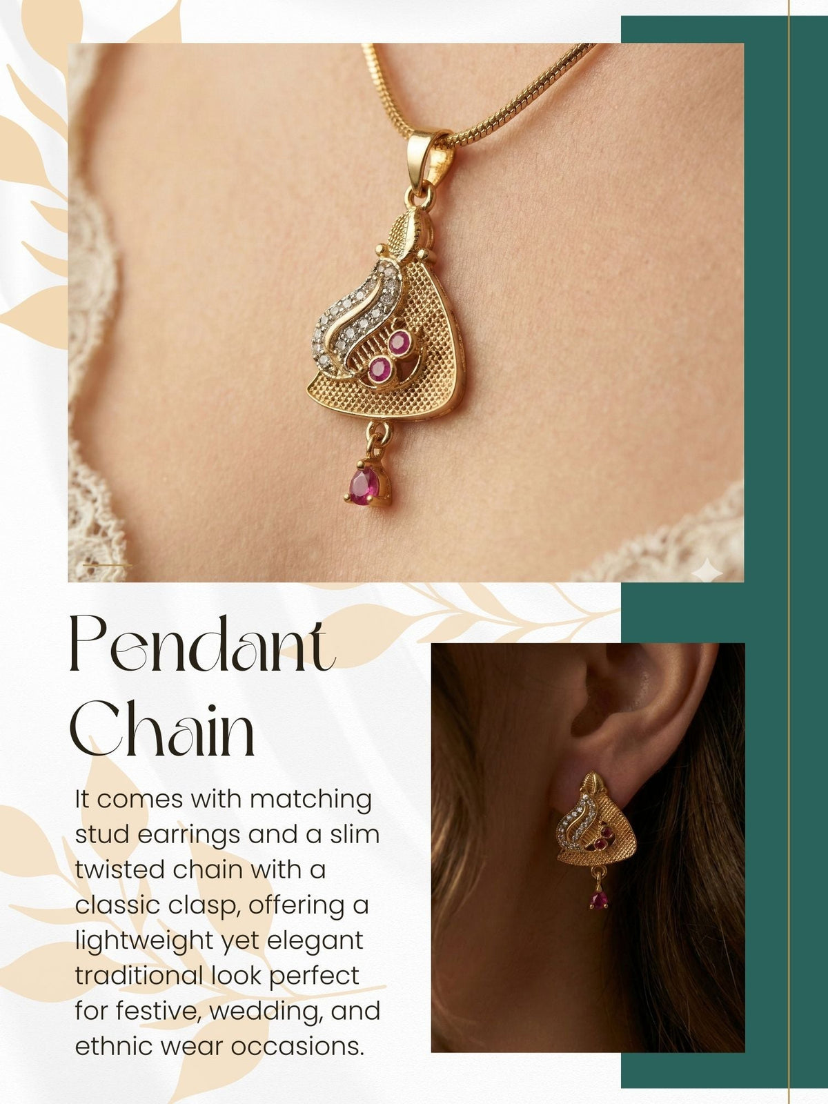 Gold Plated Stone Studded Pendant Necklace with Pink Center Accent for Women, Lightweight Party Jewellery for Festive, Wedding, Evening and Daily Styling with Premium Finish Chain-19