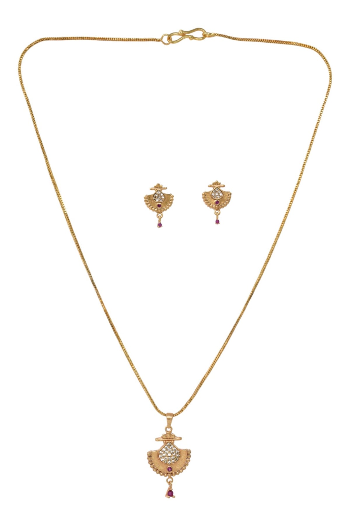 Gold Plated Stone Studded Pendant Necklace with Pink Center Accent for Women, Lightweight Party Jewellery for Festive, Wedding, Evening and Daily Styling with Premium Finish Chain-02
