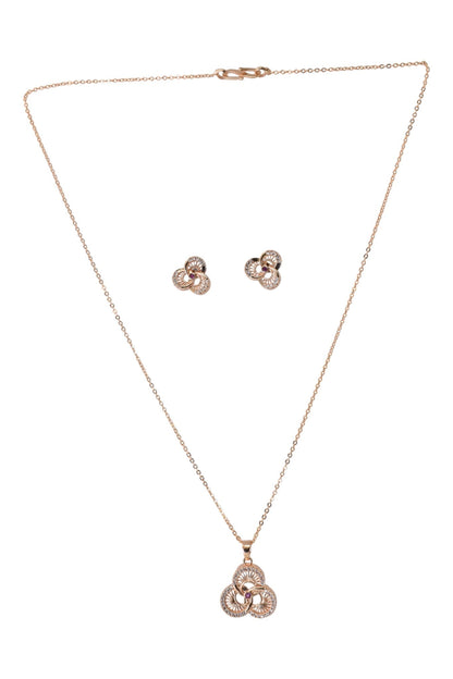 Rose Gold Plated Stone Studded Pendant Necklace with Pink Center Accent for Women, Lightweight Party Jewellery for Festive, Wedding, Evening, Daily Styling with Premium Finish Chain-02