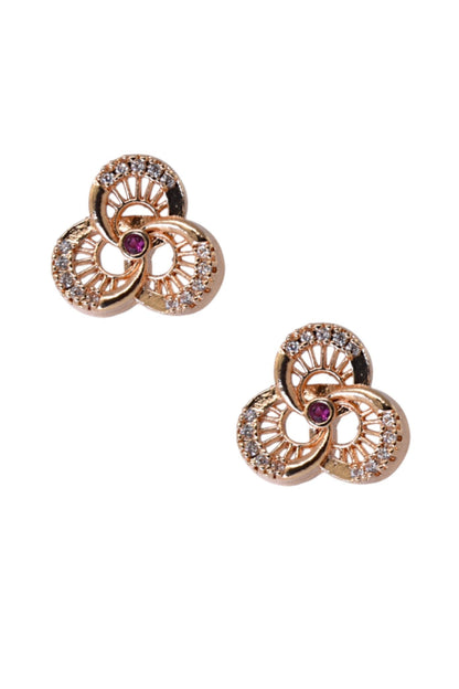 Rose Gold Plated Stone Studded Pendant Necklace with Pink Center Accent for Women, Lightweight Party Jewellery for Festive, Wedding, Evening, Daily Styling with Premium Finish Chain-02