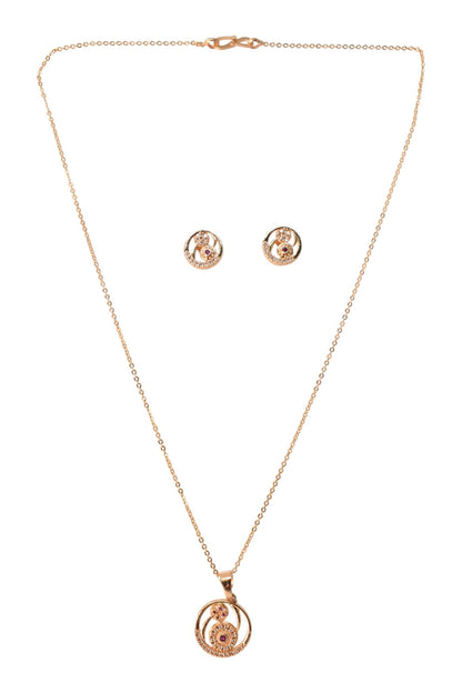 Gold Plated Stone Studded Pendant Necklace with Pink Center Accent for Women, Lightweight Party Jewellery for Festive, Wedding, Evening and Daily Styling with Premium Finish Chain-02