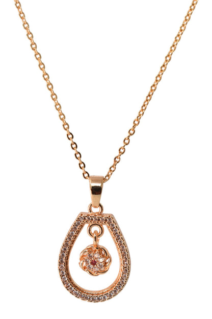 Rose Gold Plated Stone Studded Pendant Necklace with Pink Center Accent for Women, Lightweight Party Jewellery for Festive, Wedding, Evening, Daily Styling with Premium Finish Chain-01