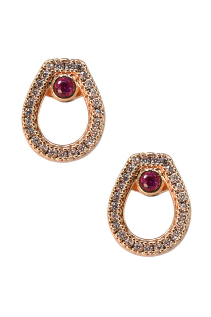 Rose Gold Plated Stone Studded Pendant Necklace with Pink Center Accent for Women, Lightweight Party Jewellery for Festive, Wedding, Evening, Daily Styling with Premium Finish Chain-01