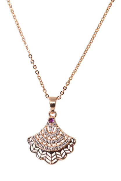 Rose Gold Plated Stone Studded Pendant Necklace with Pink Center Accent for Women, Lightweight Party Jewellery for Festive, Wedding, Evening, Daily Styling with Premium Finish Chain-06
