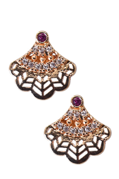 Rose Gold Plated Stone Studded Pendant Necklace with Pink Center Accent for Women, Lightweight Party Jewellery for Festive, Wedding, Evening, Daily Styling with Premium Finish Chain-06