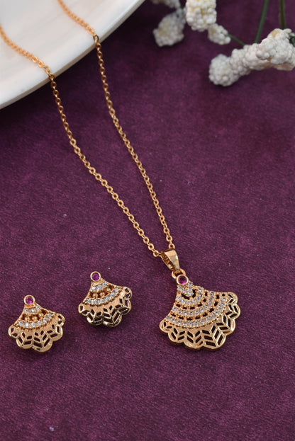 Rose Gold Plated Stone Studded Pendant Necklace with Pink Center Accent for Women, Lightweight Party Jewellery for Festive, Wedding, Evening, Daily Styling with Premium Finish Chain-06