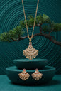 Rose Gold Plated Stone Studded Pendant Necklace with Pink Center Accent for Women, Lightweight Party Jewellery for Festive, Wedding, Evening, Daily Styling with Premium Finish Chain-06