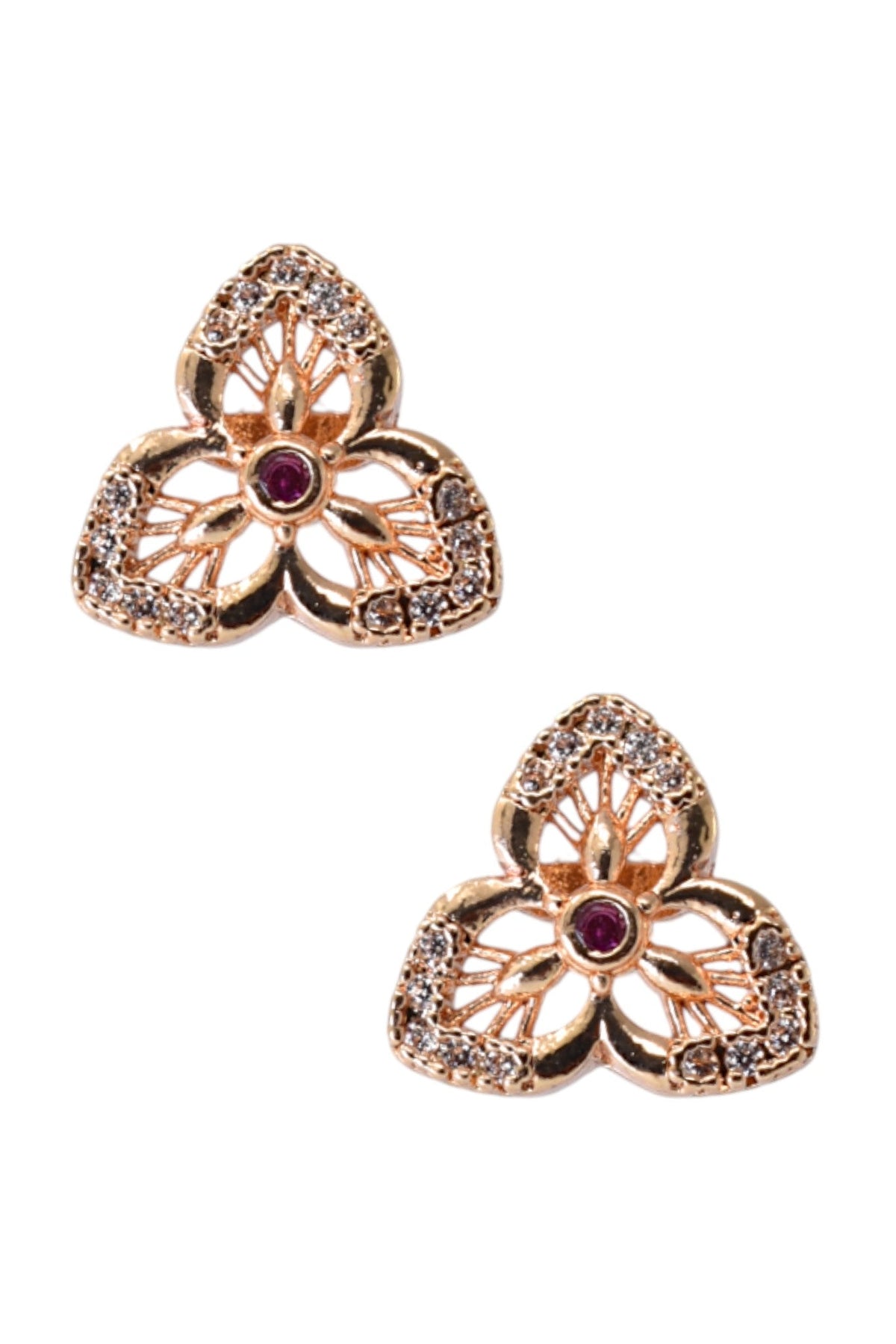 Rose Gold Plated Stone Studded Pendant Necklace with Pink Center Accent for Women, Lightweight Party Jewellery for Festive, Wedding, Evening, Daily Styling with Premium Finish Chain-07