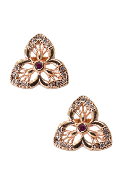 Rose Gold Plated Stone Studded Pendant Necklace with Pink Center Accent for Women, Lightweight Party Jewellery for Festive, Wedding, Evening, Daily Styling with Premium Finish Chain-07