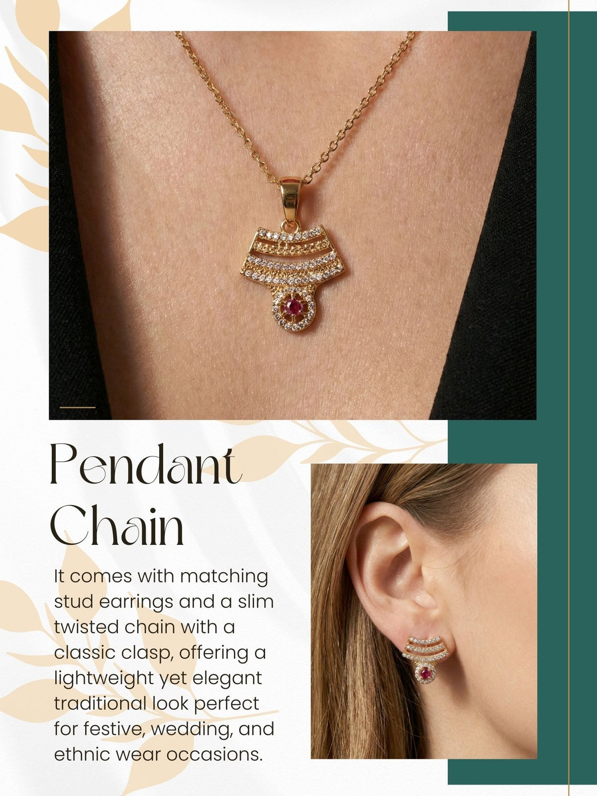 Rose Gold Plated Stone Studded Pendant Necklace with Pink Center Accent for Women, Lightweight Party Jewellery for Festive, Wedding, Evening, Daily Styling with Premium Finish Chain-09