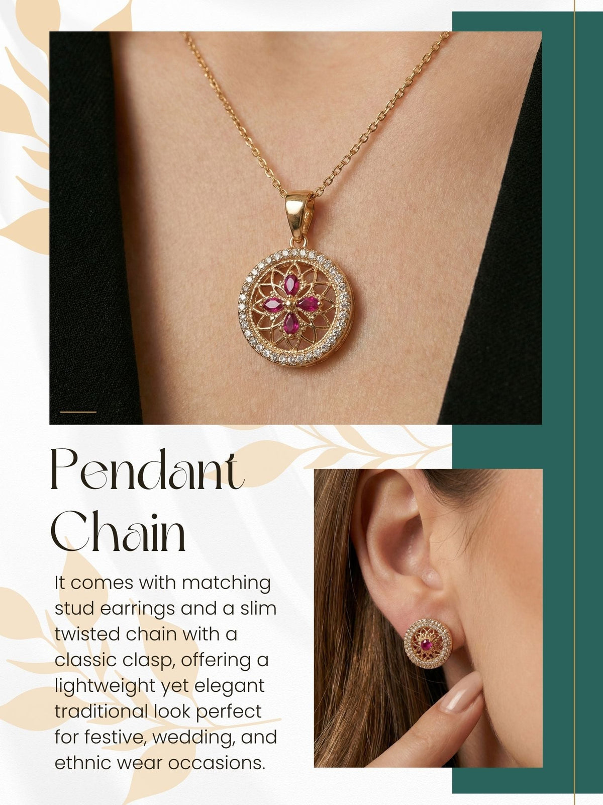 Rose Gold Plated Stone Studded Pendant Necklace with Pink Center Accent for Women, Lightweight Party Jewellery for Festive, Wedding, Evening, Daily Styling with Premium Finish Chain-10
