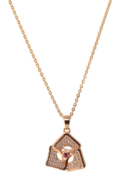 Rose Gold Plated Stone Studded Pendant Necklace with Pink Center Accent for Women, Lightweight Party Jewellery for Festive, Wedding, Evening, Daily Styling with Premium Finish Chain-11