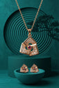 Rose Gold Plated Stone Studded Pendant Necklace with Pink Center Accent for Women, Lightweight Party Jewellery for Festive, Wedding, Evening, Daily Styling with Premium Finish Chain-11