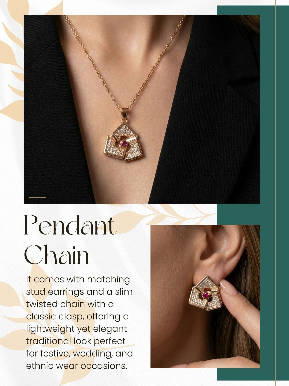 Rose Gold Plated Stone Studded Pendant Necklace with Pink Center Accent for Women, Lightweight Party Jewellery for Festive, Wedding, Evening, Daily Styling with Premium Finish Chain-11