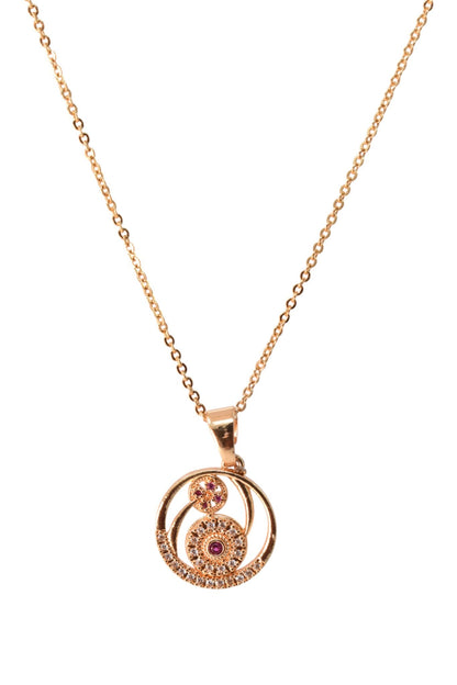 Gold Plated Stone Studded Pendant Necklace with Pink Center Accent for Women, Lightweight Party Jewellery for Festive, Wedding, Evening and Daily Styling with Premium Finish Chain-02