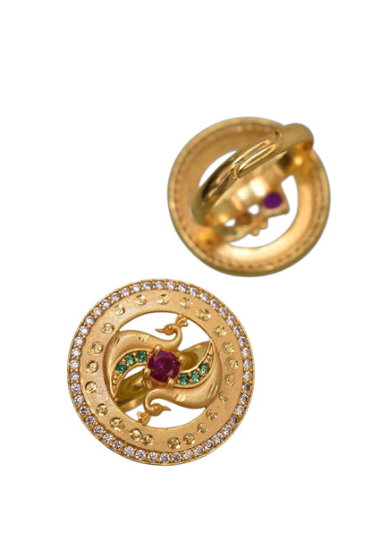 gold plated ring for women, meenakari adjustable ring, Indian wedding ring, ethnic ring jewelry, traditional bridal ring, womenâ€™s party wear ring, ethnic Indian jewelry, adjustable finger ring, gold finish ring for festivals, desi jewelry for women