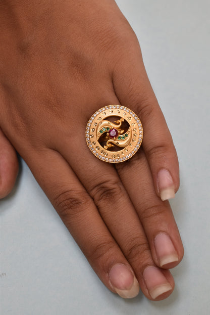 gold plated ring for women, meenakari adjustable ring, Indian wedding ring, ethnic ring jewelry, traditional bridal ring, womenâ€™s party wear ring, ethnic Indian jewelry, adjustable finger ring, gold finish ring for festivals, desi jewelry for women
