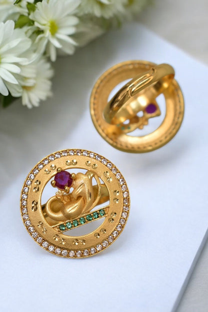 gold plated ring for women, meenakari adjustable ring, Indian wedding ring, ethnic ring jewelry, traditional bridal ring, womenâ€™s party wear ring, ethnic Indian jewelry, adjustable finger ring, gold finish ring for festivals, desi jewelry for women