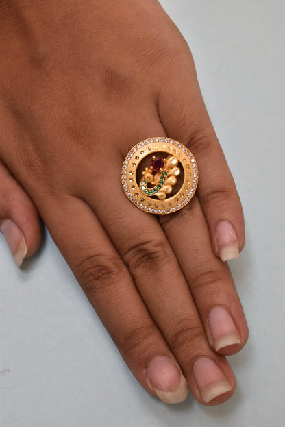 gold plated ring for women, meenakari adjustable ring, Indian wedding ring, ethnic ring jewelry, traditional bridal ring, womenâ€™s party wear ring, ethnic Indian jewelry, adjustable finger ring, gold finish ring for festivals, desi jewelry for women