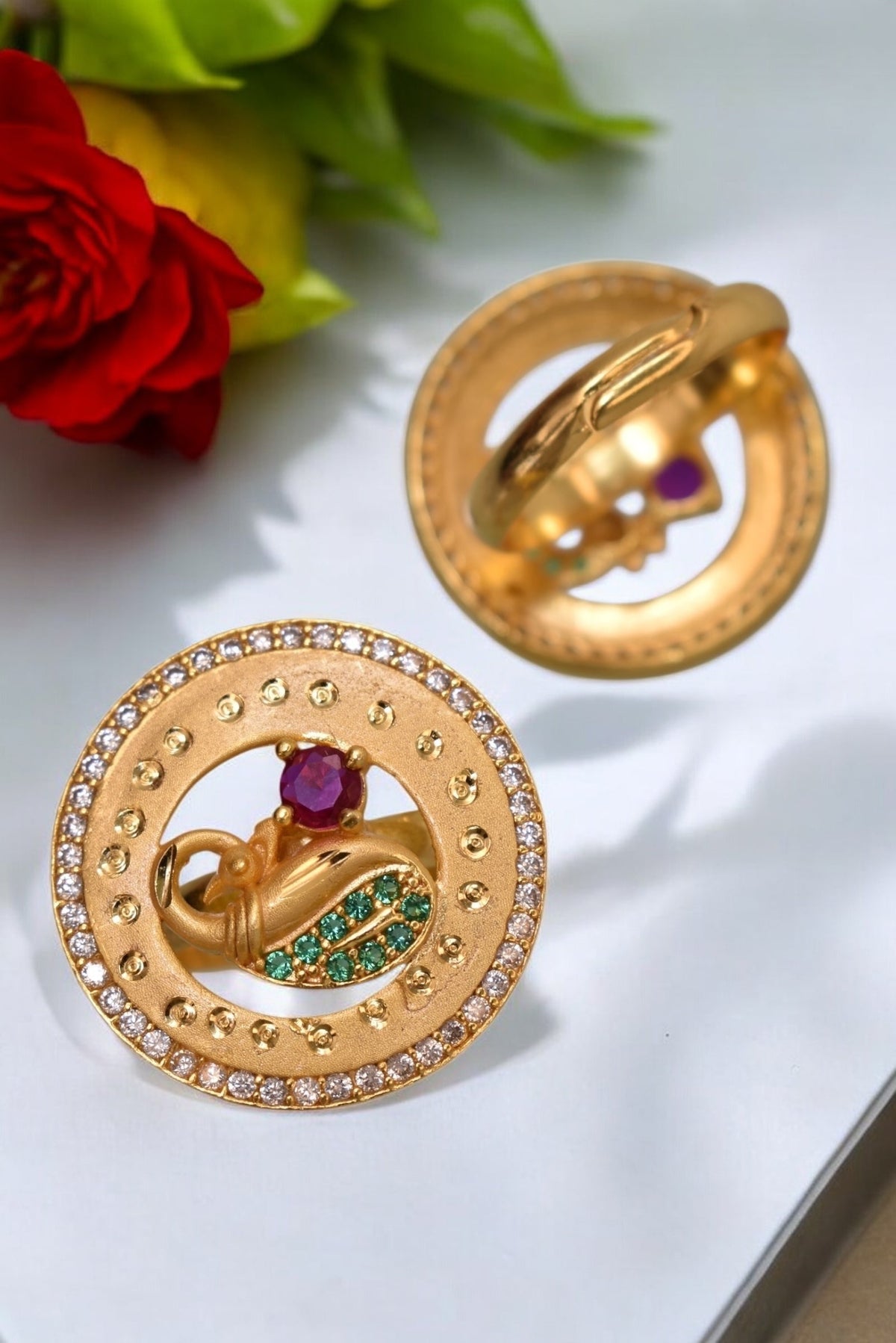 gold plated ring for women, meenakari adjustable ring, Indian wedding ring, ethnic ring jewelry, traditional bridal ring, womenâ€™s party wear ring, ethnic Indian jewelry, adjustable finger ring, gold finish ring for festivals, desi jewelry for women