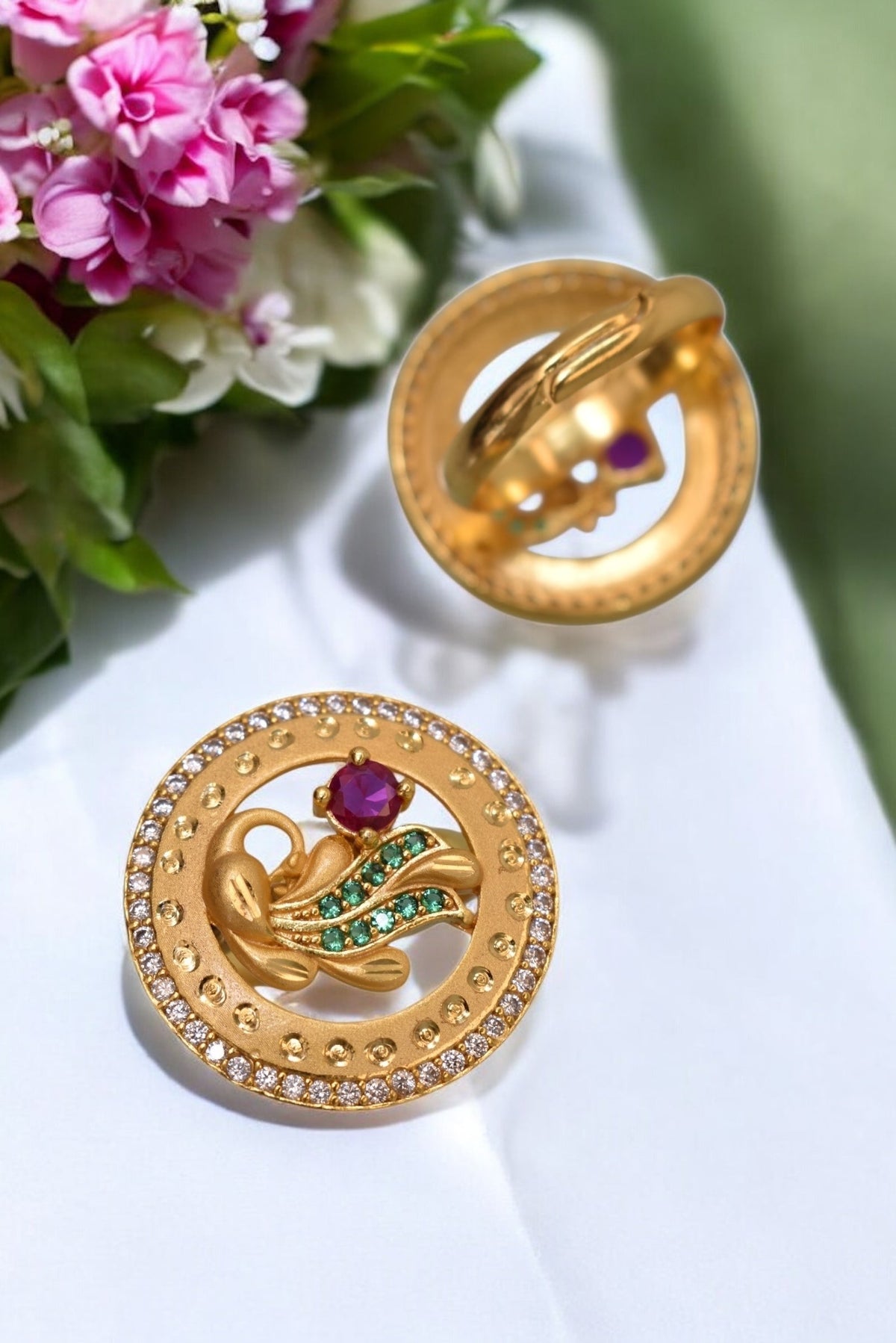 gold plated ring for women, meenakari adjustable ring, Indian wedding ring, ethnic ring jewelry, traditional bridal ring, womenâ€™s party wear ring, ethnic Indian jewelry, adjustable finger ring, gold finish ring for festivals, desi jewelry for women