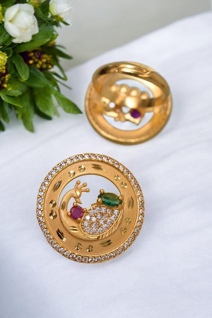 gold plated ring for women, meenakari adjustable ring, Indian wedding ring, ethnic ring jewelry, traditional bridal ring, womenâ€™s party wear ring, ethnic Indian jewelry, adjustable finger ring, gold finish ring for festivals, desi jewelry for women