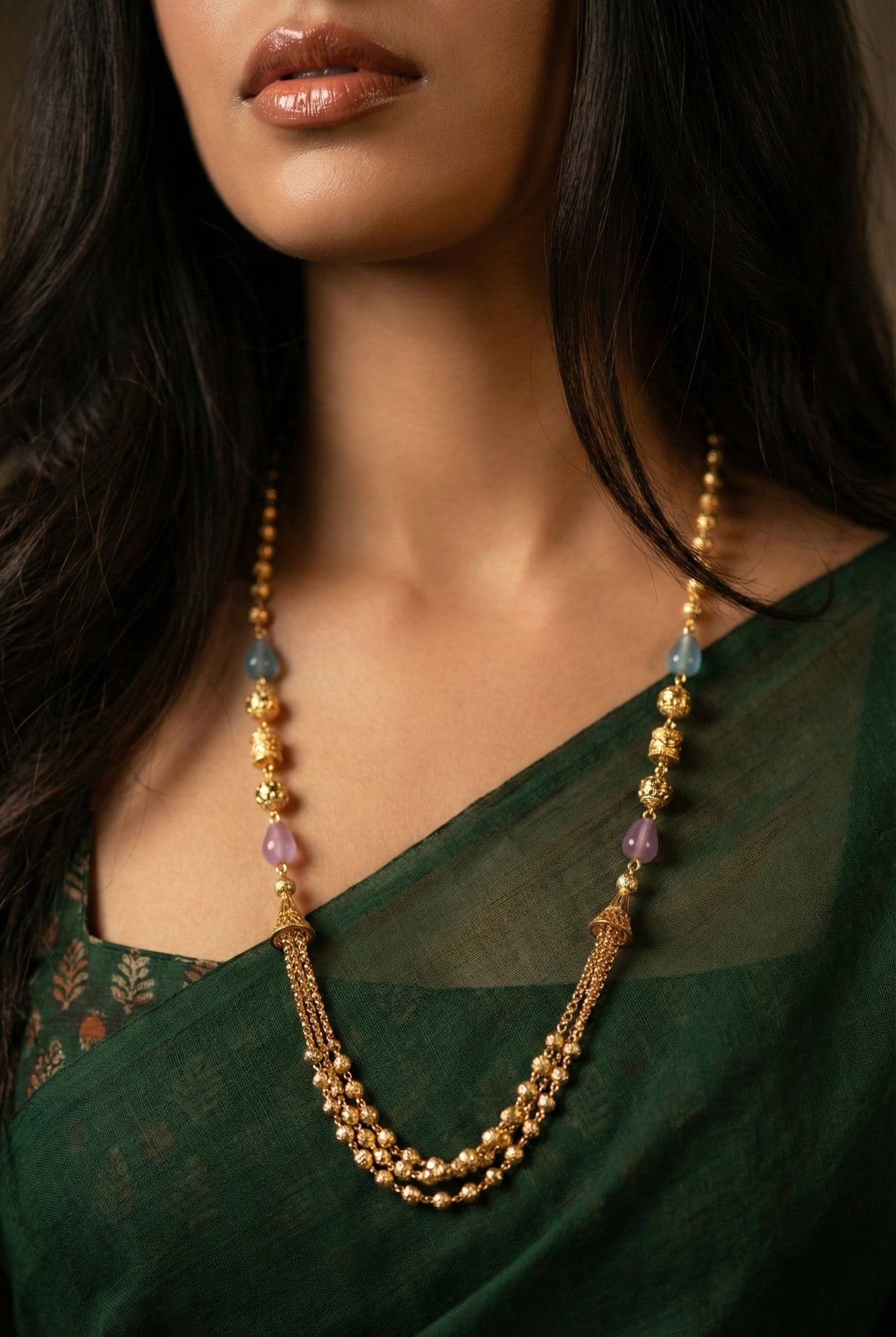 Statement Multilayer Dokiya Chain with Traditional Gemstones