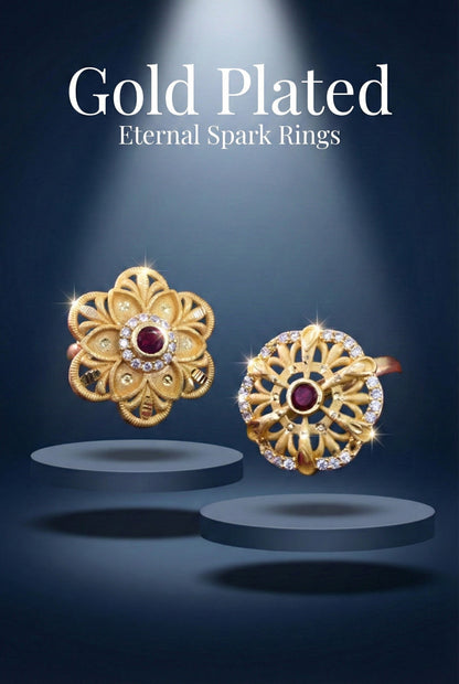 Combo set of 2-Floral Ruby AD Studded Gold Plated Adjustable Ring