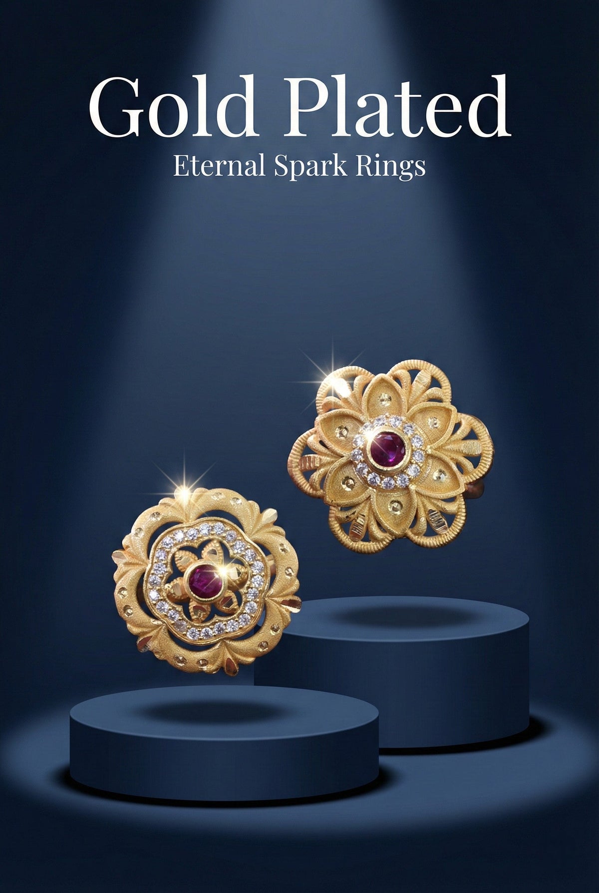 Combo set of 2-Premium Gold Plated Flower Ring with Ruby & AD Stones