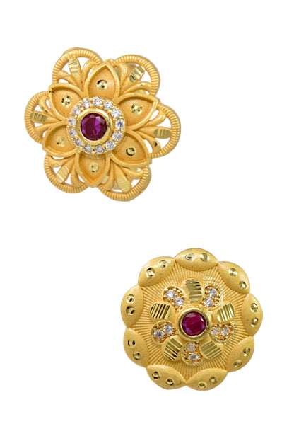 Combo set of 2-Designer Floral AD Ring with Ruby Center â€“ Adjustable Fit