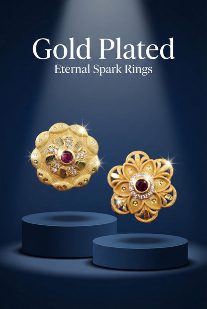 Combo set of 2-Designer Floral AD Ring with Ruby Center â€“ Adjustable Fit