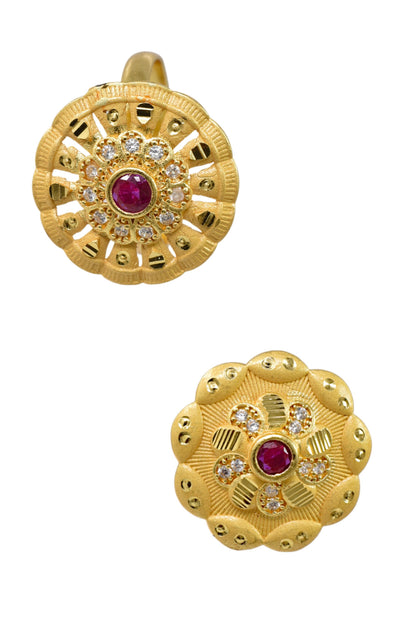 Combo set of 2-Designer Floral AD Ring with Ruby Center â€“ Adjustable Fit