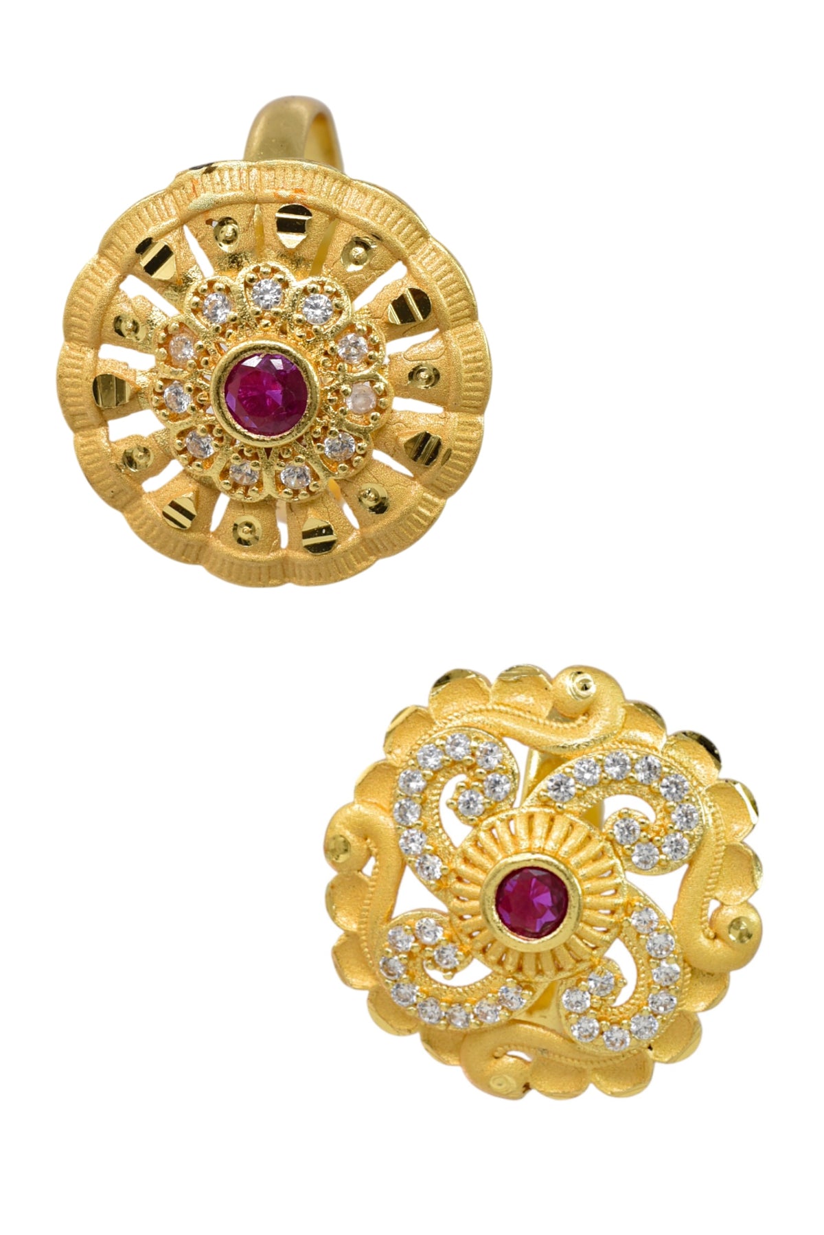 Combo set of 2-Luxury Flower Design Gold Plated AD Ring â€“ Adjustable