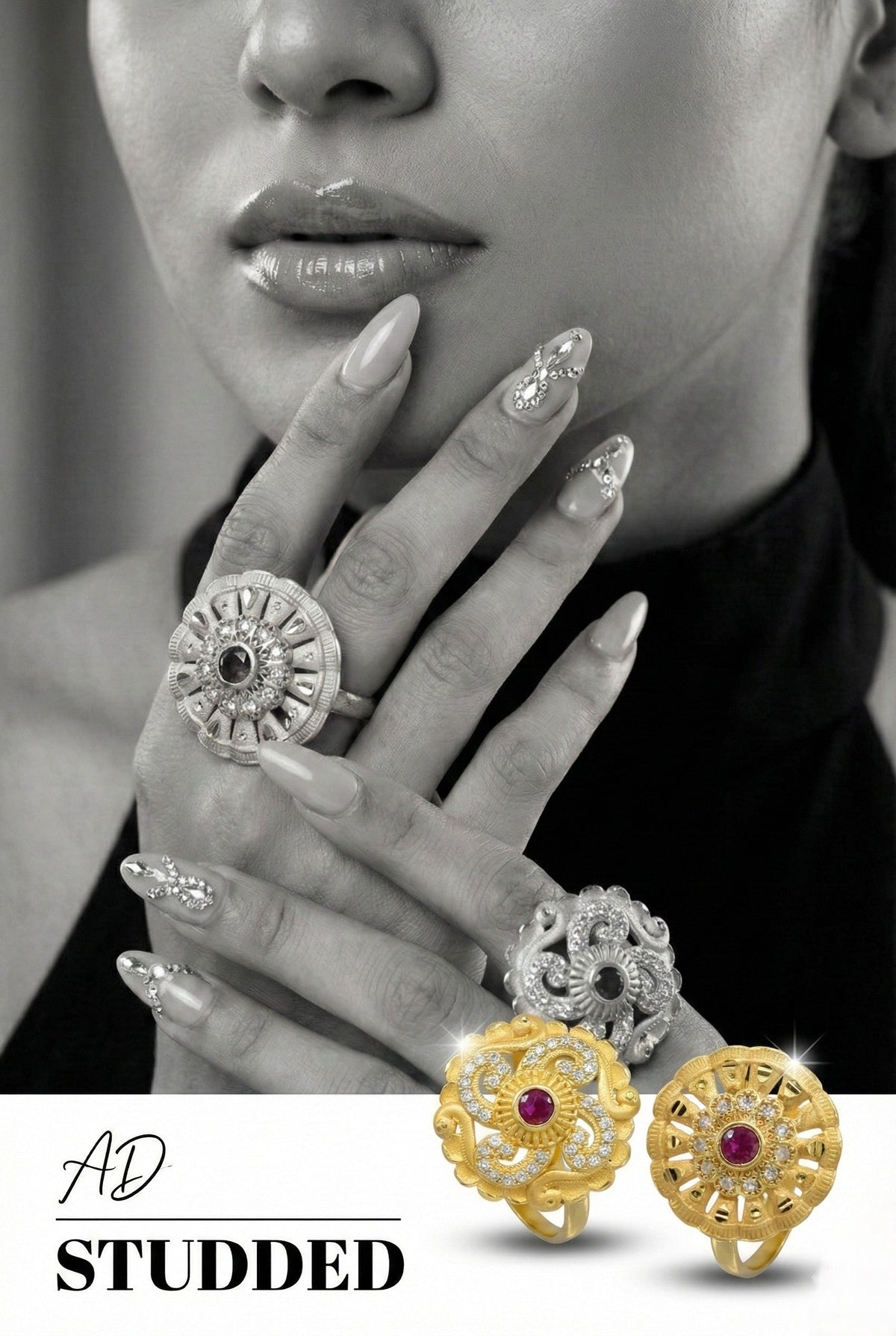 Combo set of 2-Luxury Flower Design Gold Plated AD Ring â€“ Adjustable