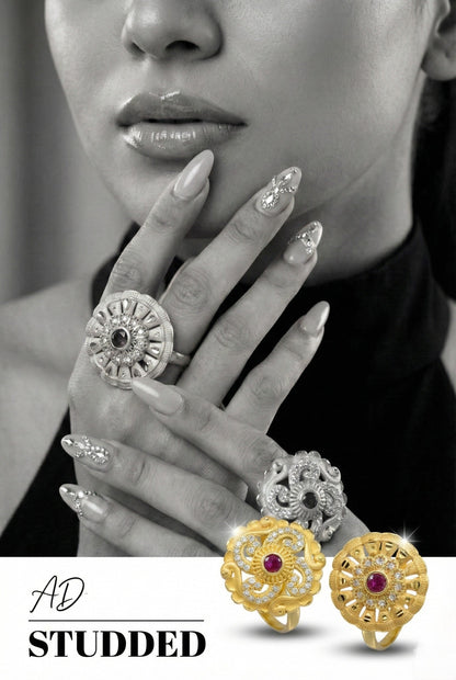 Combo set of 2-Luxury Flower Design Gold Plated AD Ring â€“ Adjustable