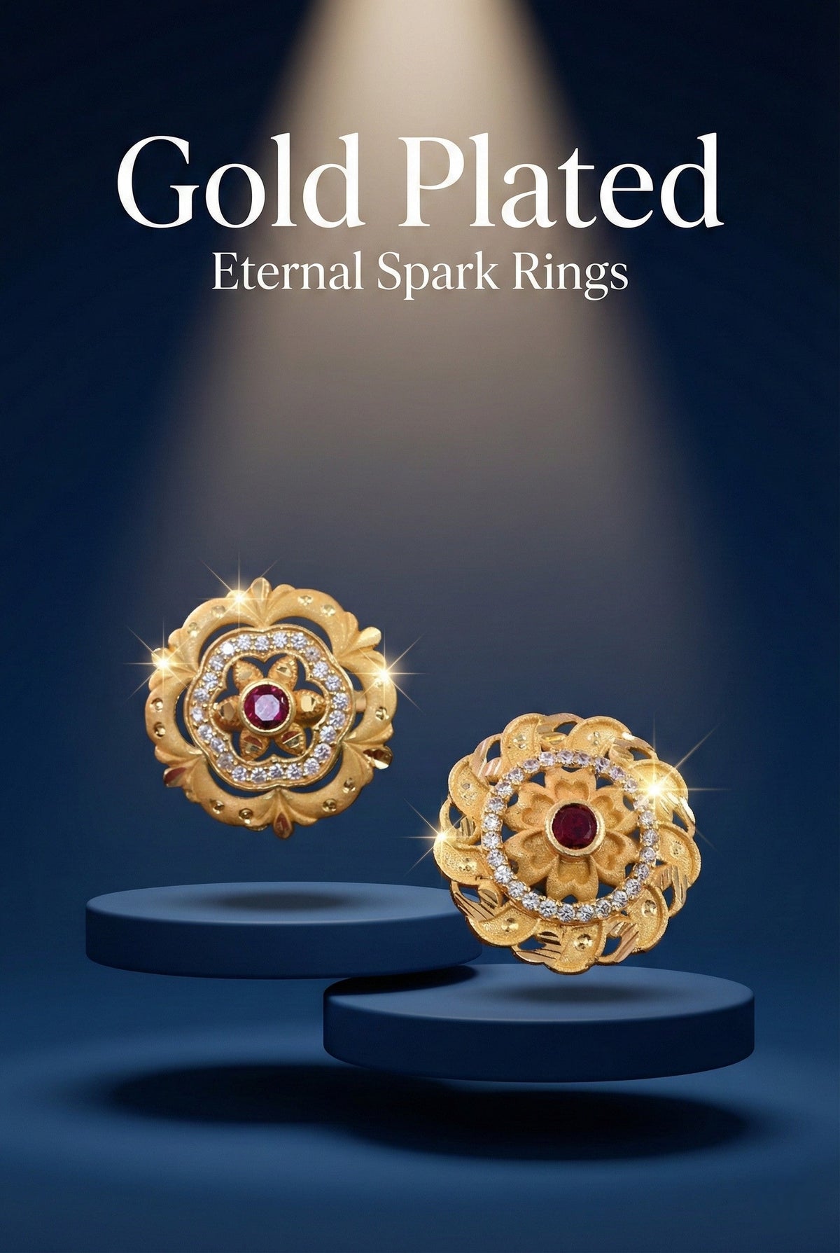 Combo set of 3-Luxury Flower Design Gold Plated AD Ring â€“ Adjustable