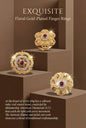 Combo set of 3-Traditional Ruby Stone AD Gold Adjustable Statement Ring