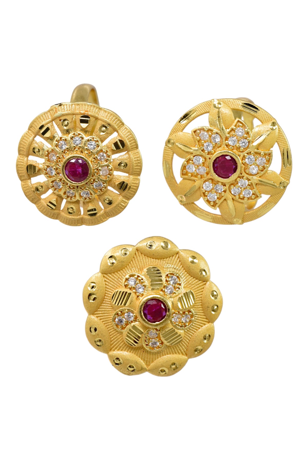 Combo set of 3-Vintage Style Floral Gold Plated Adjustable AD Ring
