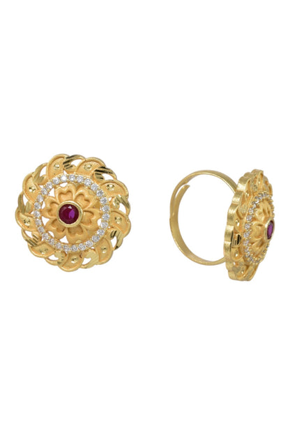 Classic Gold Plated Adjustable Ring with American Diamonds