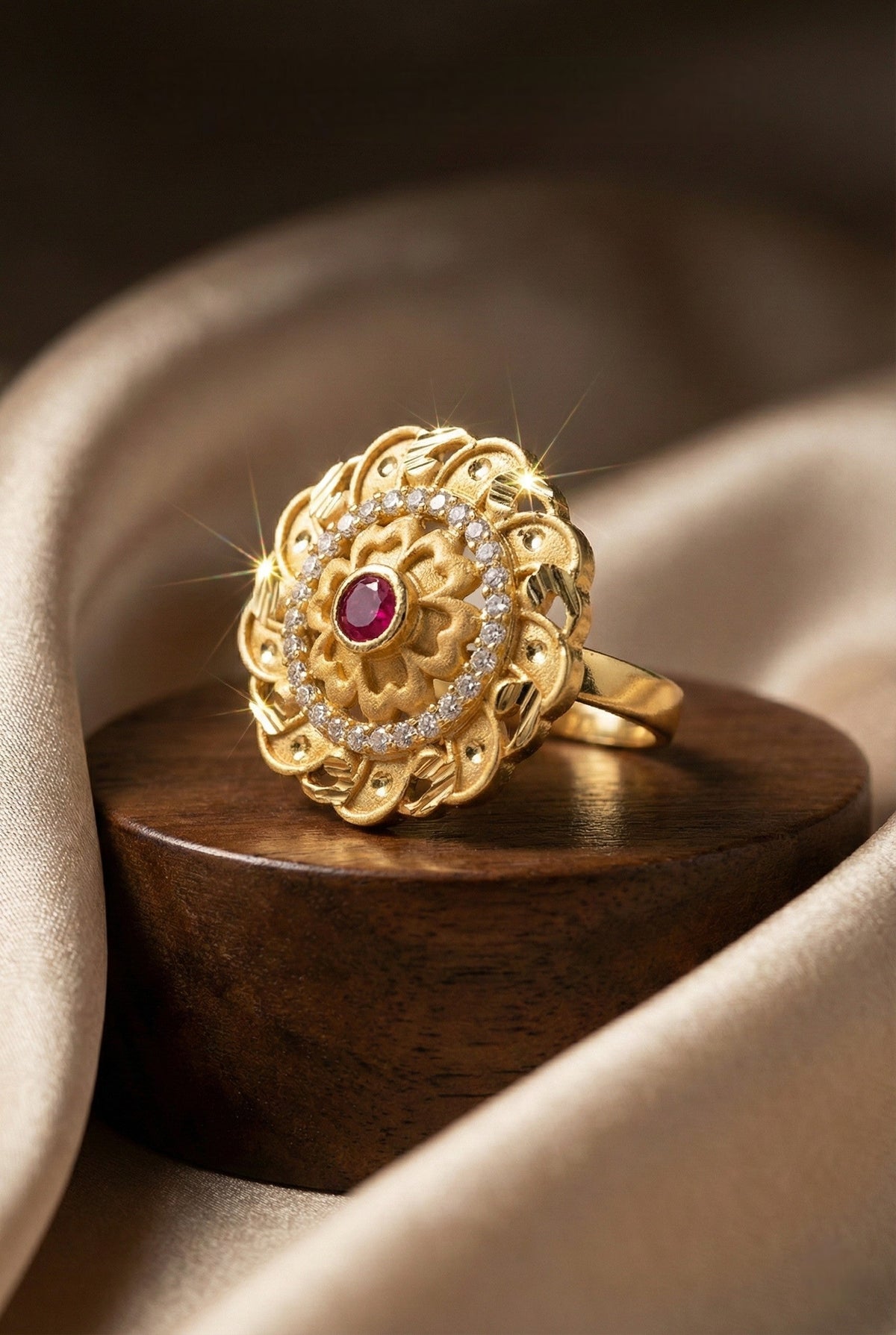 Classic Gold Plated Adjustable Ring with American Diamonds