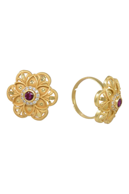Classic Gold Plated Adjustable Ring with American Diamonds