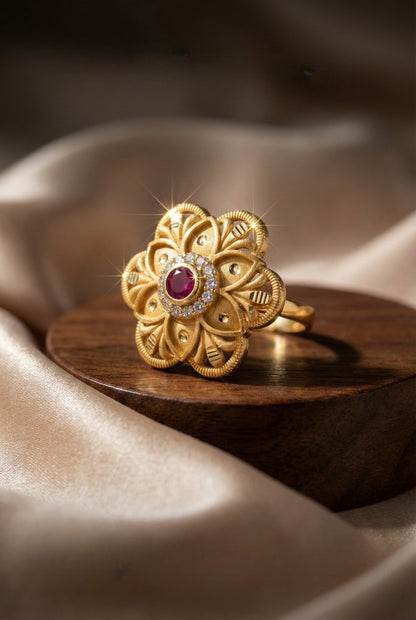 Classic Gold Plated Adjustable Ring with American Diamonds