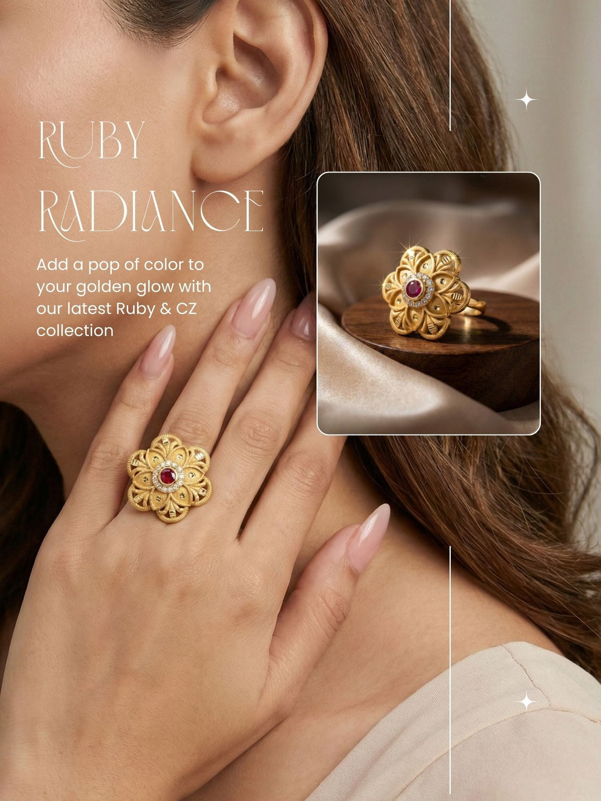 Classic Gold Plated Adjustable Ring with American Diamonds