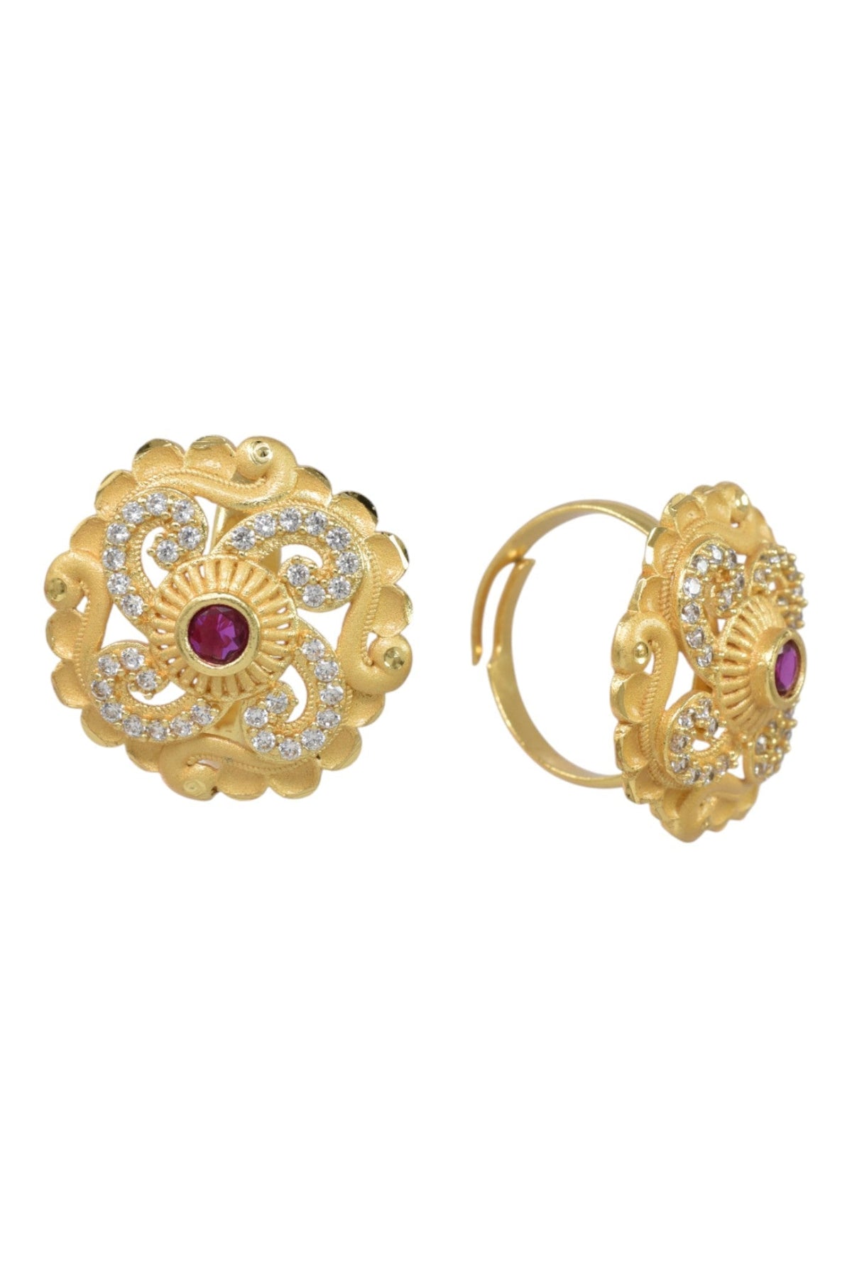 Classic Gold Plated Adjustable Ring with American Diamonds