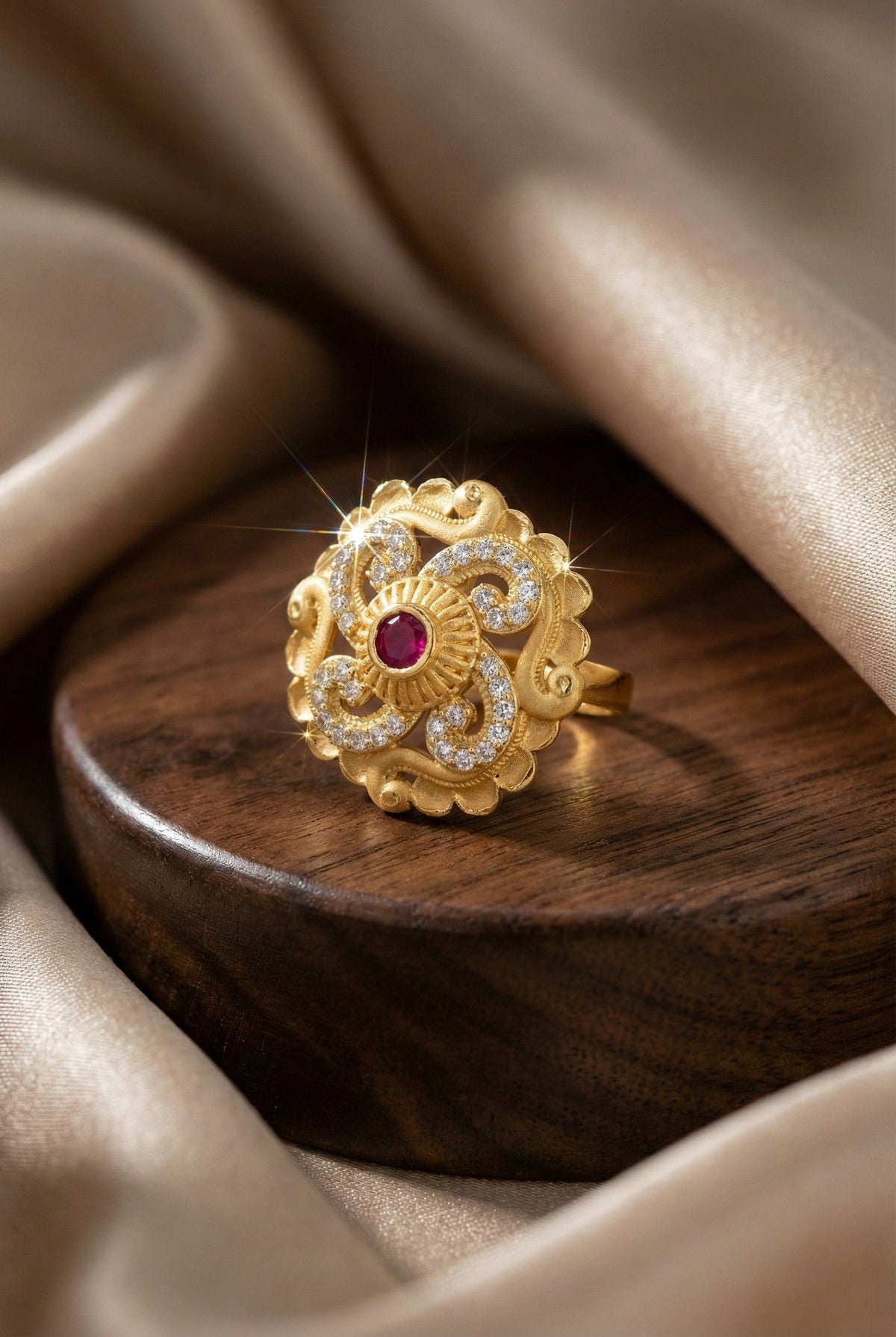 Classic Gold Plated Adjustable Ring with American Diamonds