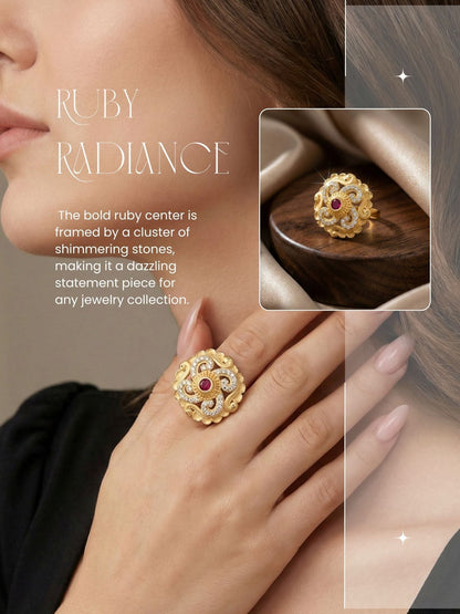 Classic Gold Plated Adjustable Ring with American Diamonds