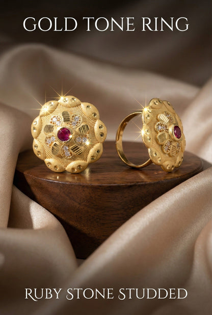 Classic Gold Plated Adjustable Ring with American Diamonds
